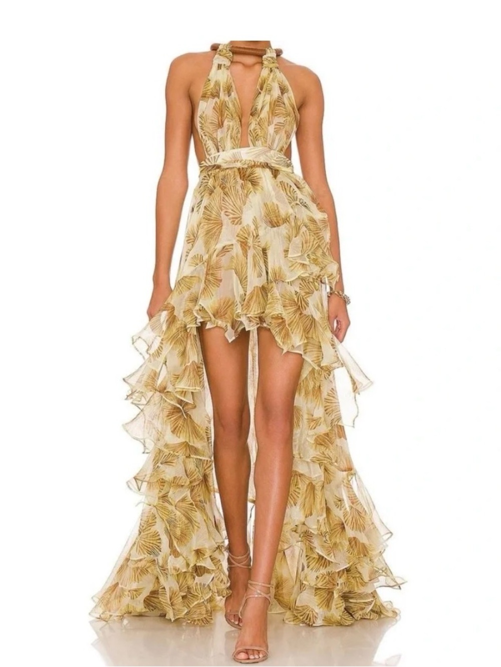 NWT Bronx and Banco Palma Ruffled High-Low Halter Gown - Size Medium/AUS 10